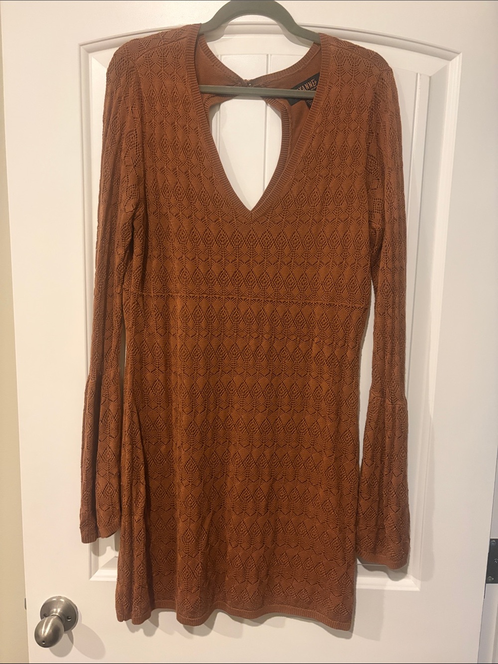 Shyanne Long Sleeve V-Neck Knit Dress in Rust